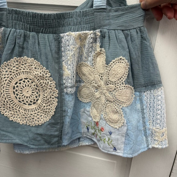 Boho Patchwork Crochet Applique Cami Tank POL Womens S Blue - Picture 7 of 12